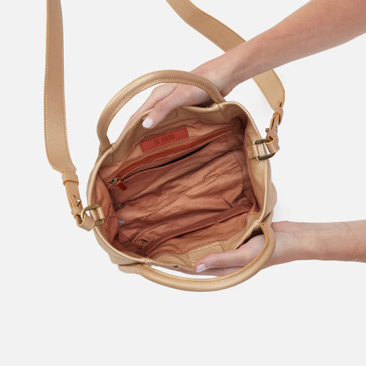 Margot Satchel in Pebbled Metallic Leather - Dusty Gold