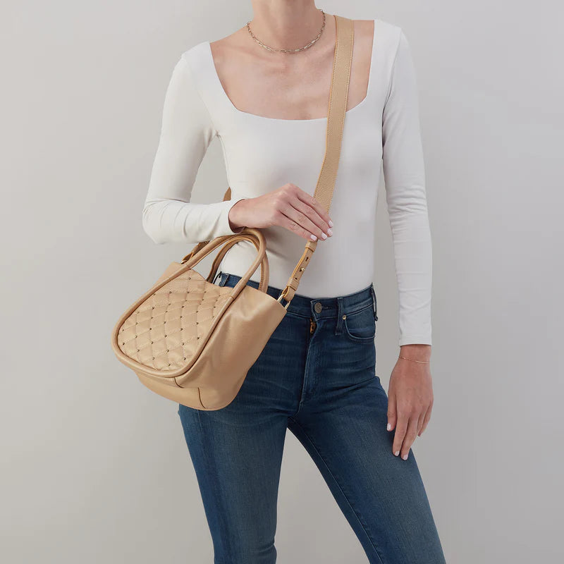 Margot Satchel in Pebbled Metallic Leather - Dusty Gold