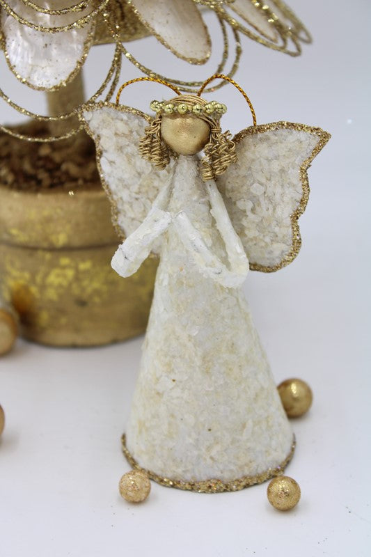 3x4.25" Capiz Angel Ornament, Glittered Edge