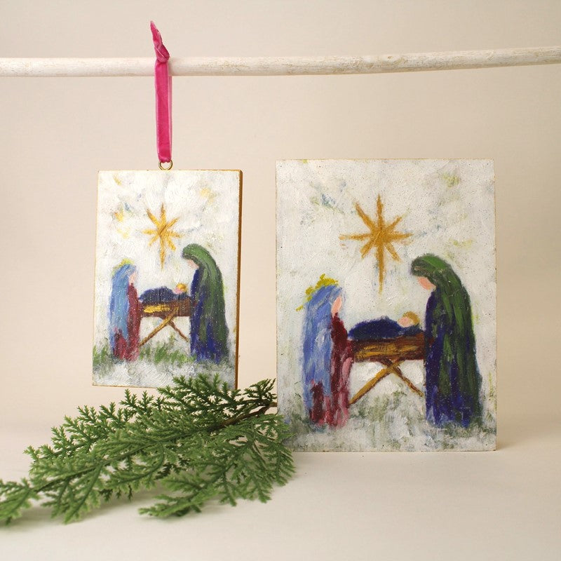 6x8" HP Glittered MDF Box Sign, Holy Family Brights