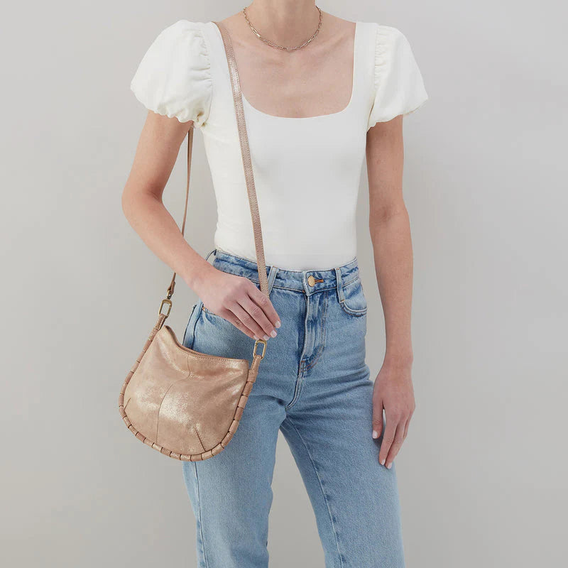 Phoebe Crossbody in Metallic Leather - Gilded Beige