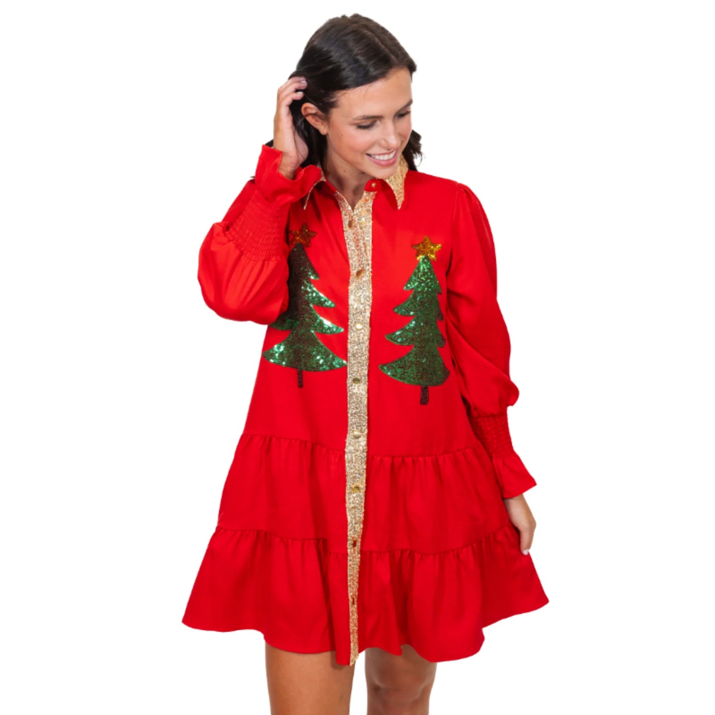 Christmas Tree Button Down Dress