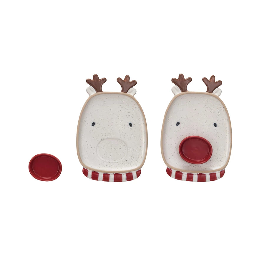 Stoneware Reindeer Shaped Platter w/ Dish, Set of 2