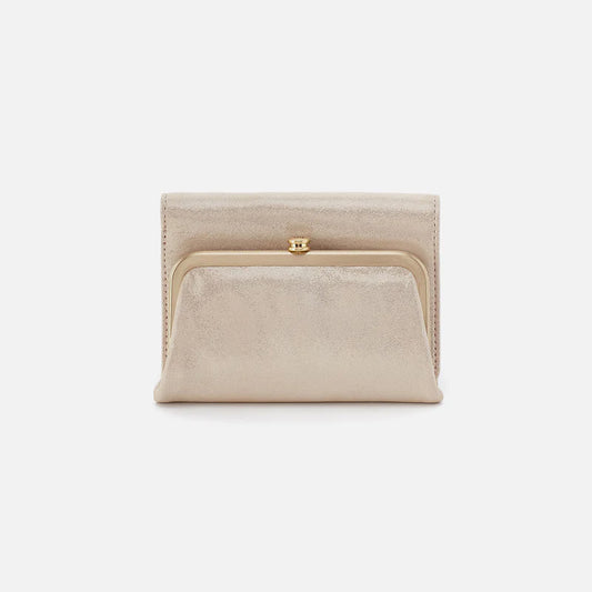 Robin Compact Wallet In Metallic Leather - Sand Shimmer