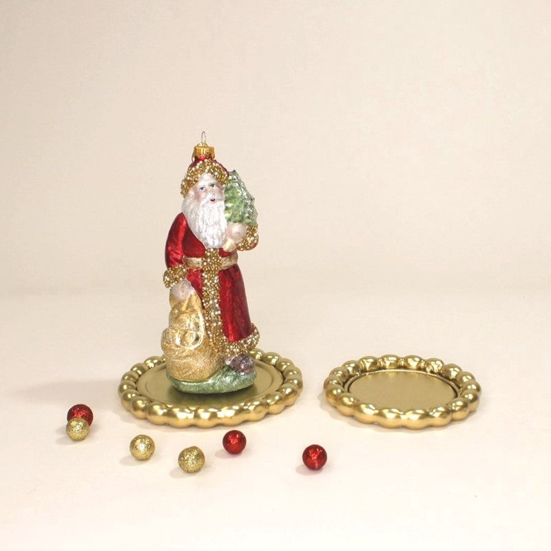 Santa with Animals Blown Glass Ornament