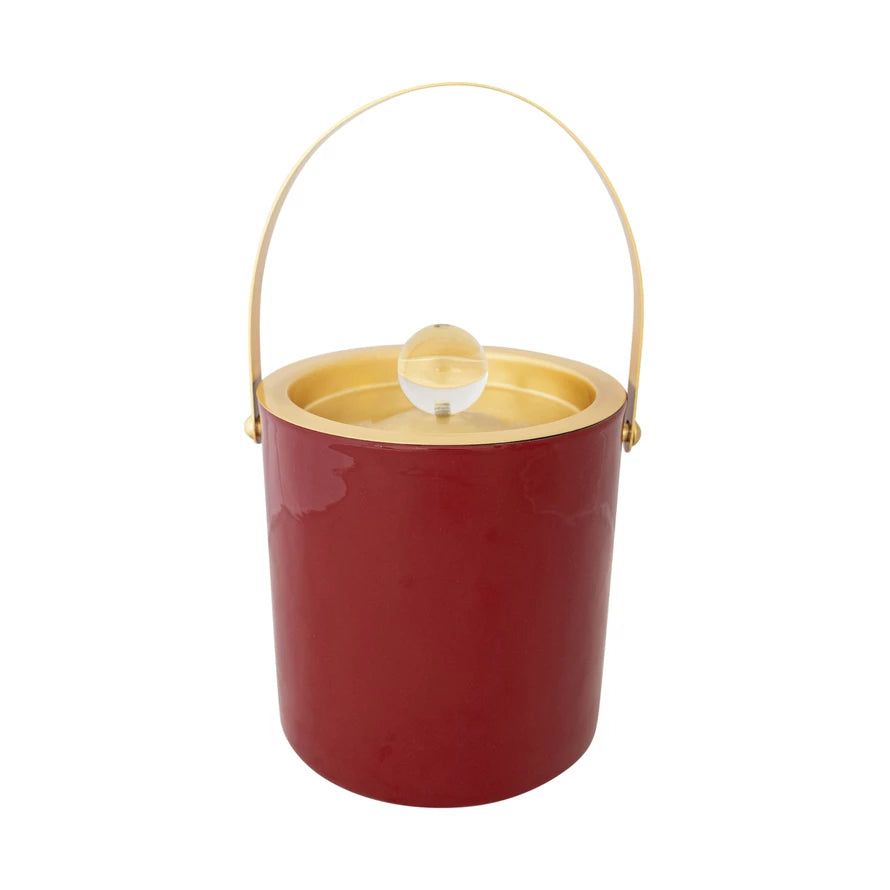 1-1/2 Quart Enameled Stainless Steel Ice Bucket with Glass Knob