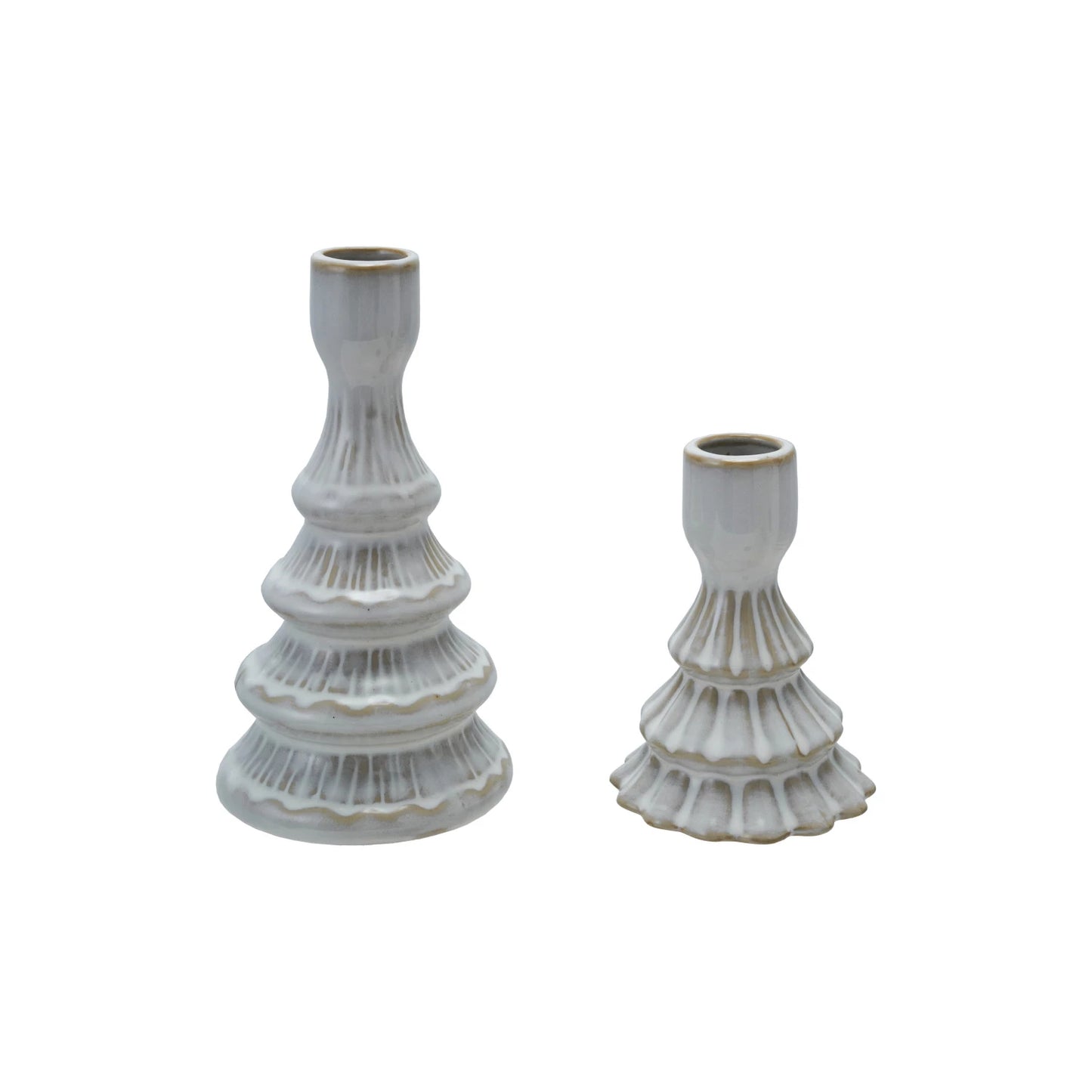 Stoneware Tree Shaped Taper Holder, White, Set of 2
