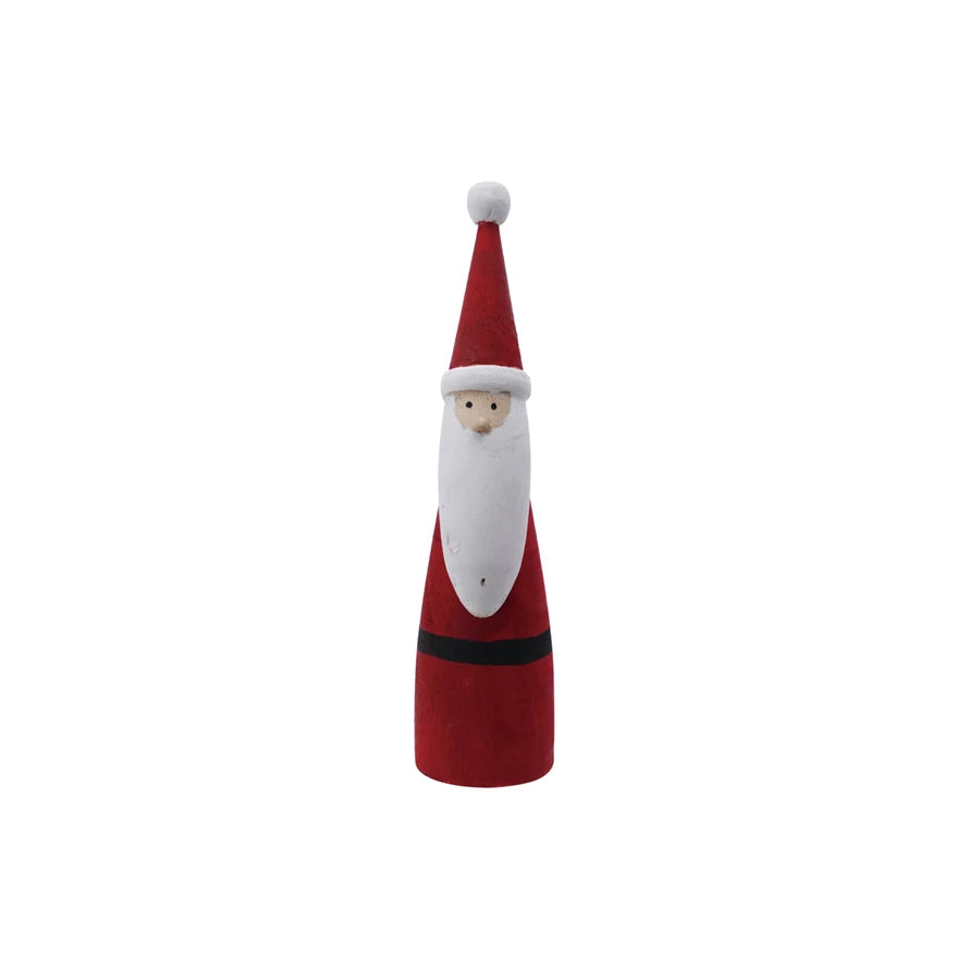 Round x 11"H Paulownia Wood Santa, Red & White