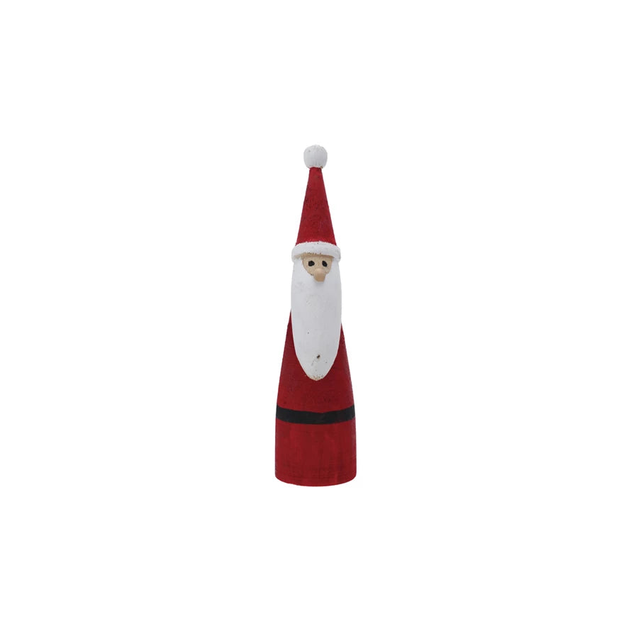 Round x 8"H Paulownia Wood Santa, Red & White