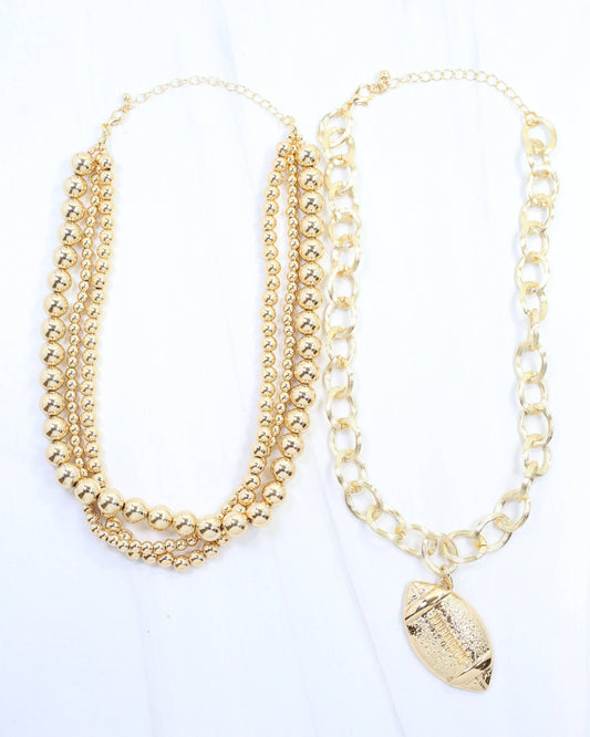 Bree Beaded Layered Necklace Football Gold