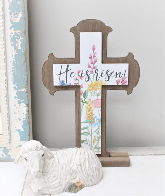 He is Risen 12" Tabletop Cross