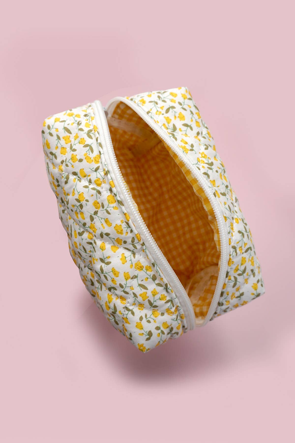 DITSY QUILTED COTTON FLORAL COSMETIC POUCH BAG | Yellow
