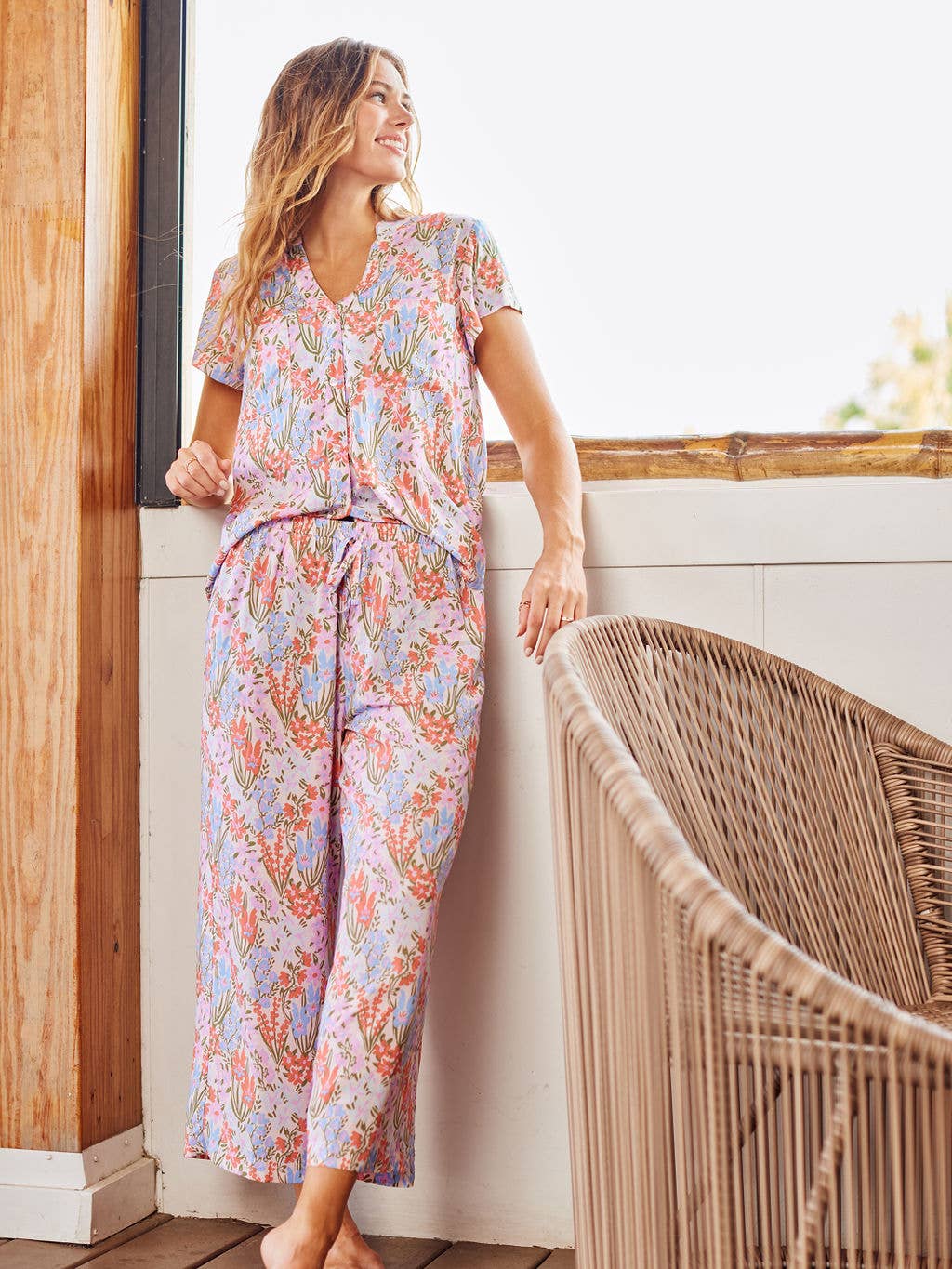 Serena Cropped Pants Set | Happy Blooms: XL