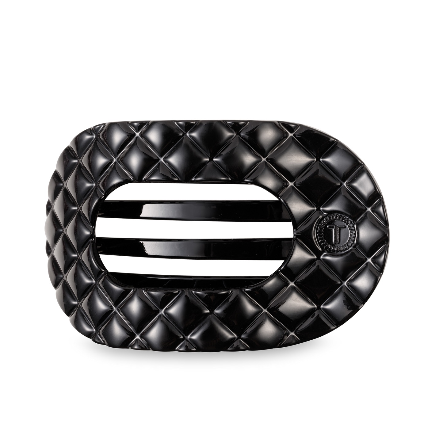 Flat Round Hair Clip | Jet Black Quilted