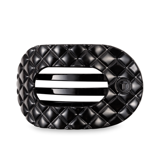 Flat Round Hair Clip | Jet Black Quilted