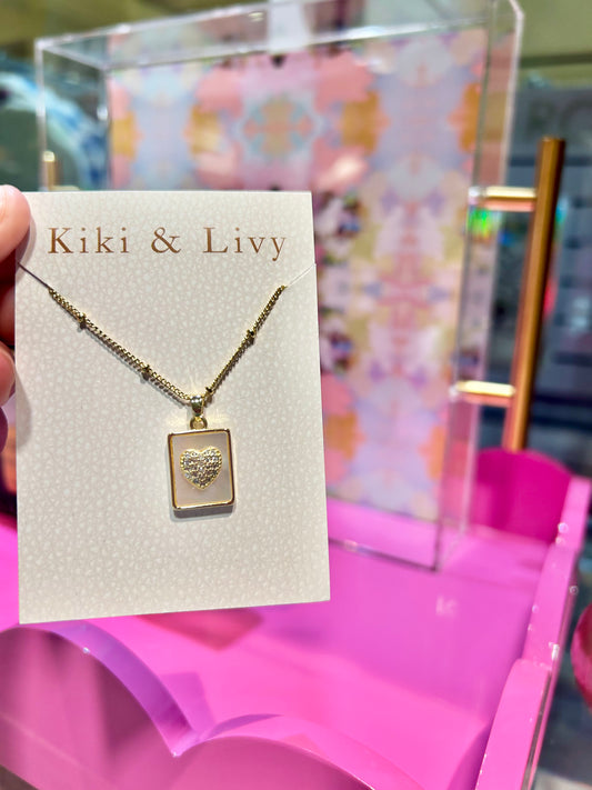 White Square Bling Heart Necklace