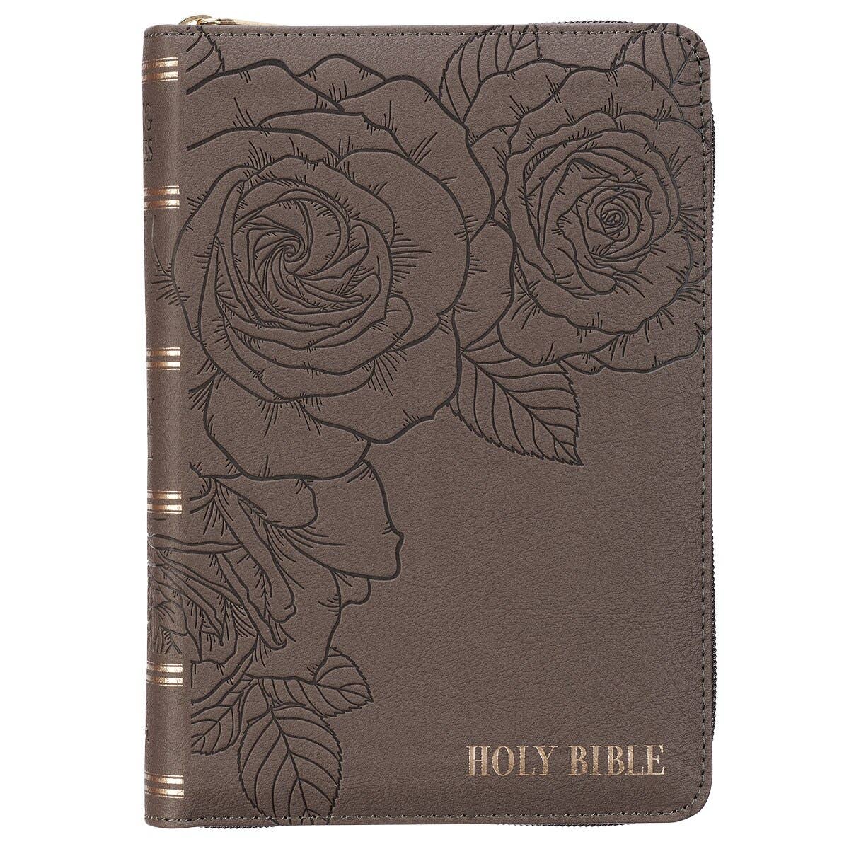 KJV Bible Compact LP Faux Leather, Gray w/zipper