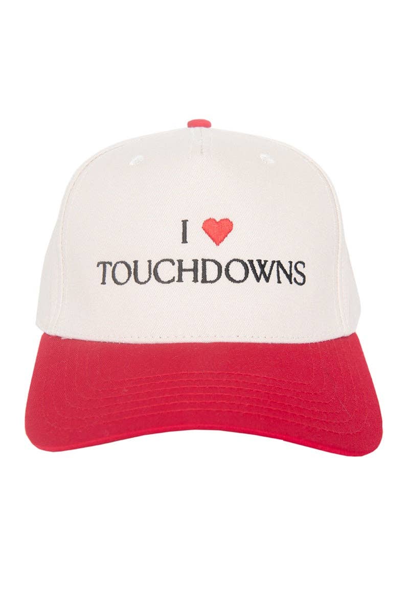 I Heart Touchdowns Vintage Trucker Hat: Black and Tan