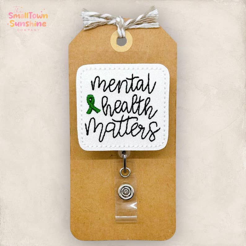Mental Health Matters Badge Reel - white: Black / Swivel
