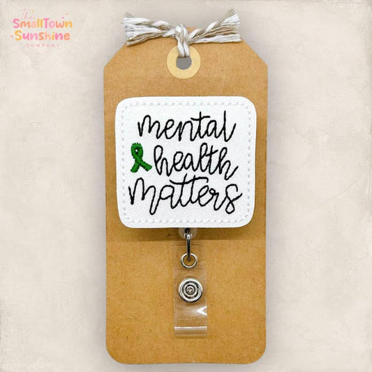 Mental Health Matters Badge Reel - white: Black / Swivel