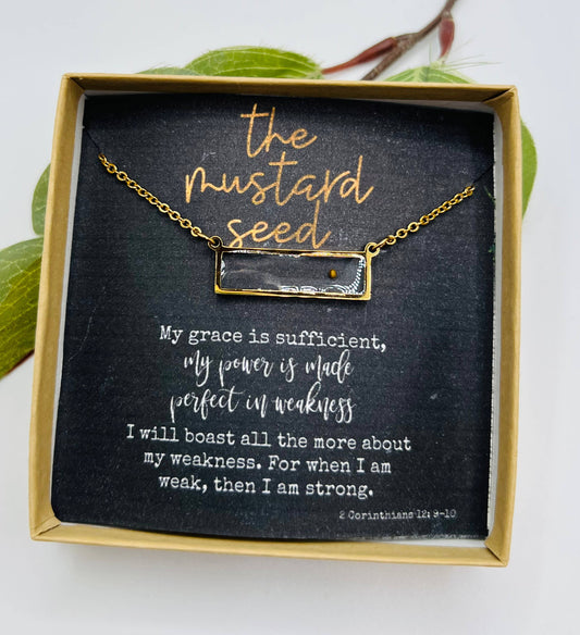 Mustard Seed Necklace Faith Necklace - Rectangle