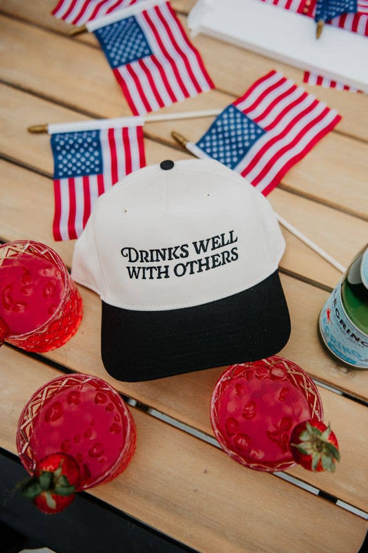 Drinks Well With Others Vintage Trucker Hats For Women: Black and Tan