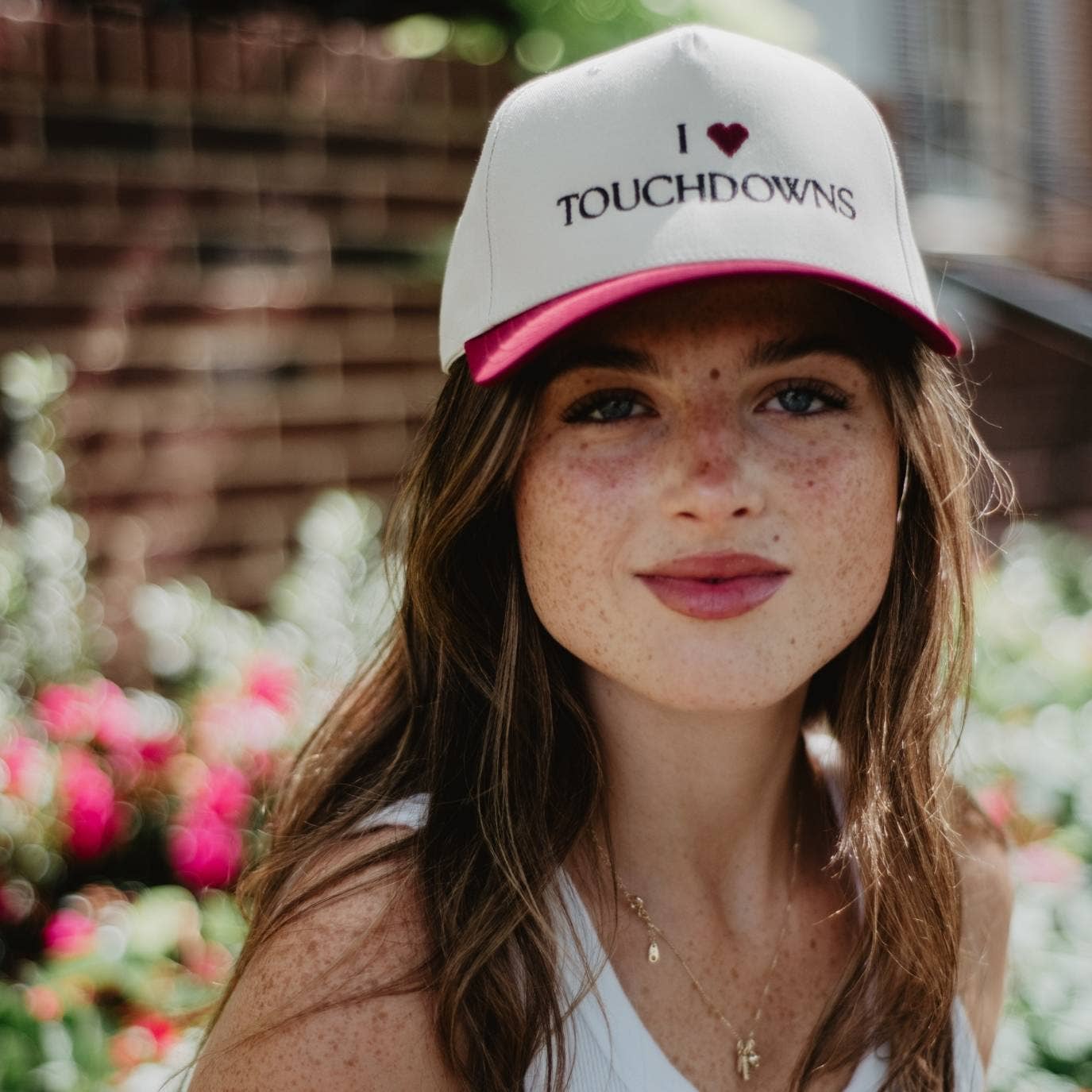 I Heart Touchdowns Vintage Trucker Hat: Black and Tan