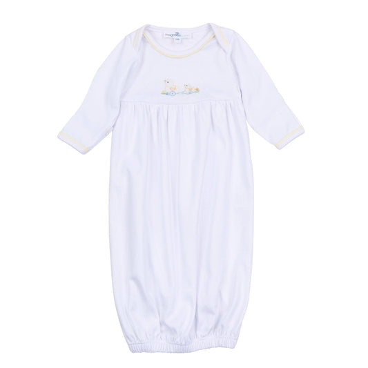 Vintage Duckie Pulltoy Gathered Gown - Yellow: Newborn