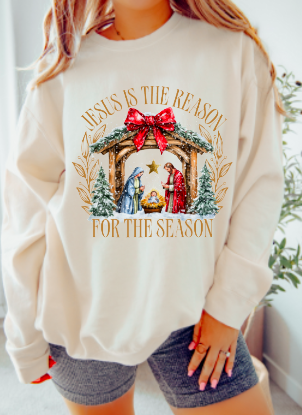 Jesus Is The Reason Christmas Nativity Graphic Sweatshirt 