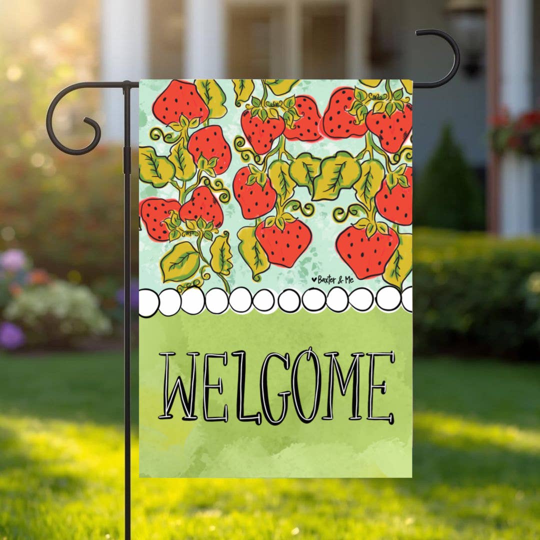 Welcome Strawberry Patch Garden Flag