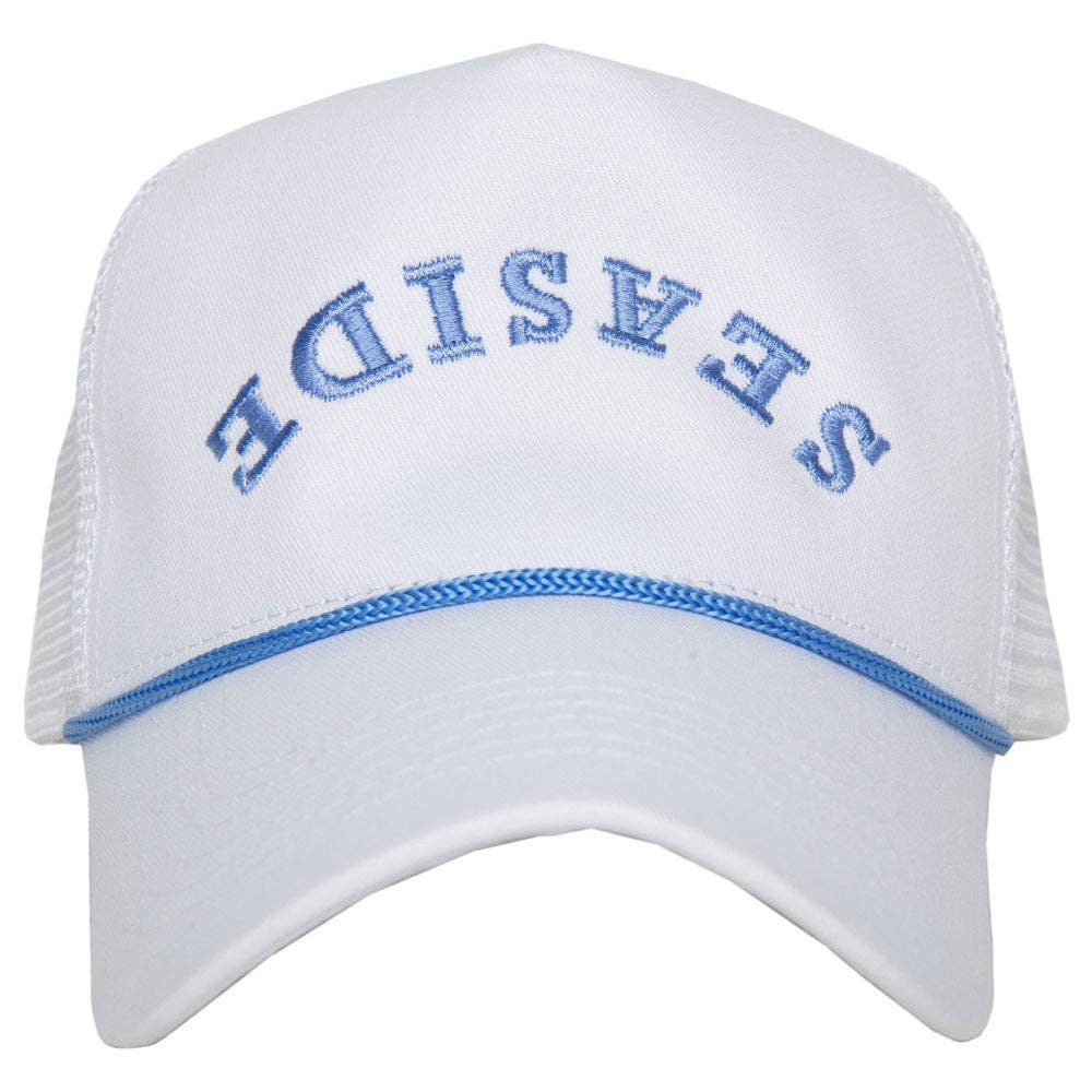 SEASIDE Upside Down Trucker Cap with Rope: White and Light Blue