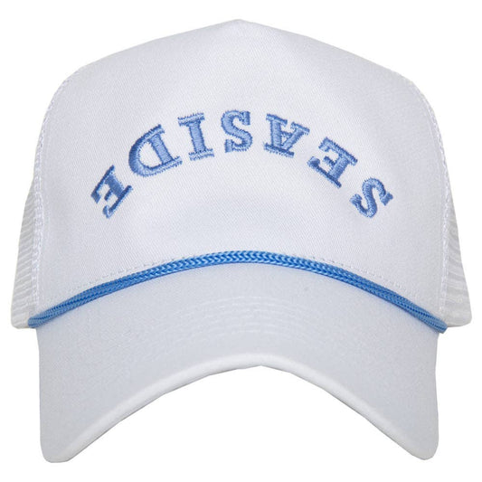 SEASIDE Upside Down Trucker Cap with Rope: White and Light Blue