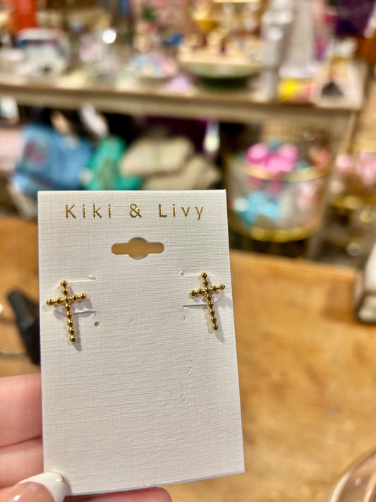 Large Gold Bead Cross Stud
