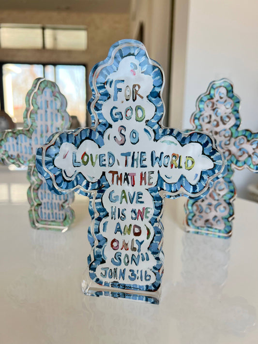 "He Saved Cross" acrylic shelfie