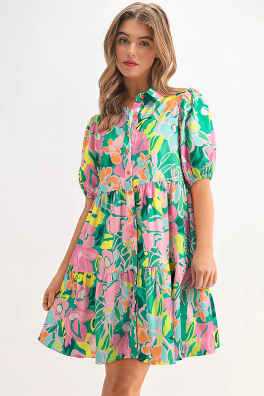 Sassy Floral Printed Collared Dress