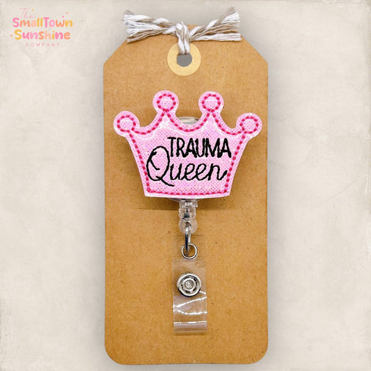 Trauma Queen Badge Reel - pink: Black / Swivel
