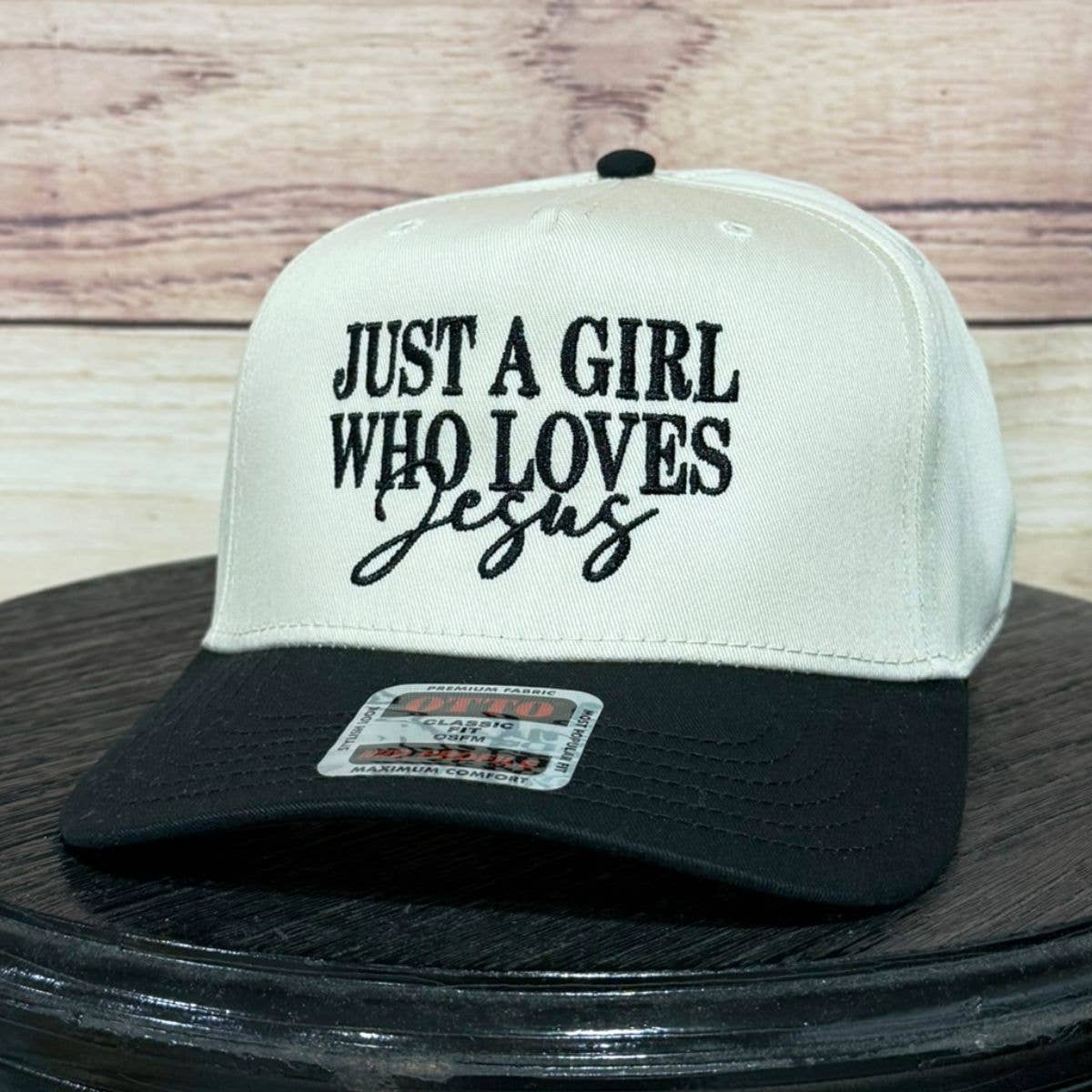 Just a Girl Who Loves Jesus | LC Elizabeth Original | Embroidered Baseball Hat: Natural/Black