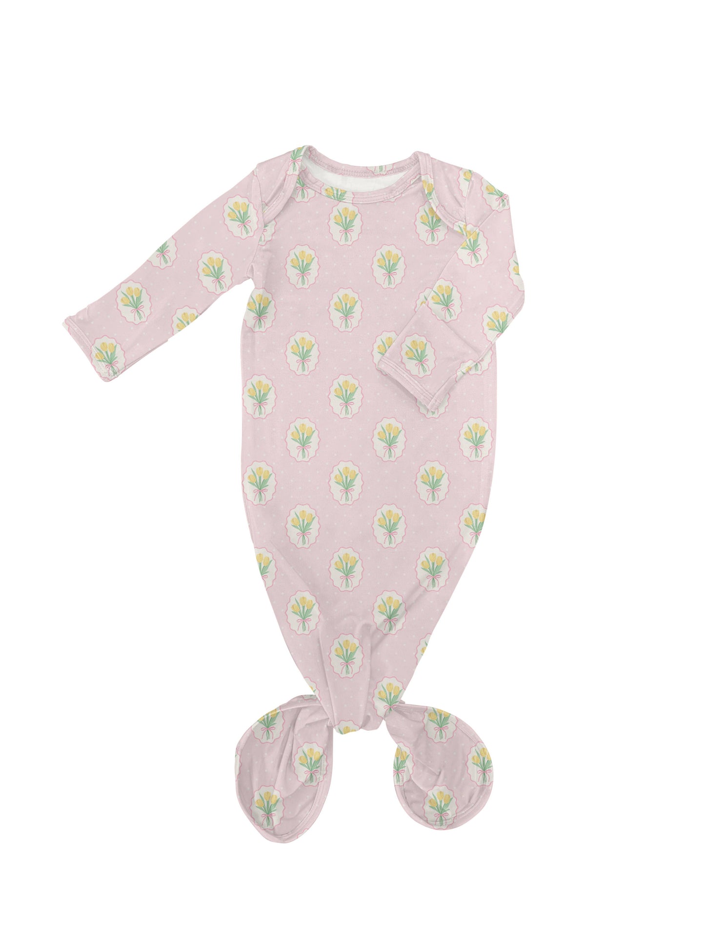 Fancy Tulips (Cottage Pink) Knotted Infant Gown: 0-3 mo