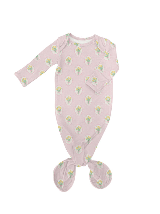 Fancy Tulips (Cottage Pink) Knotted Infant Gown: 0-3 mo