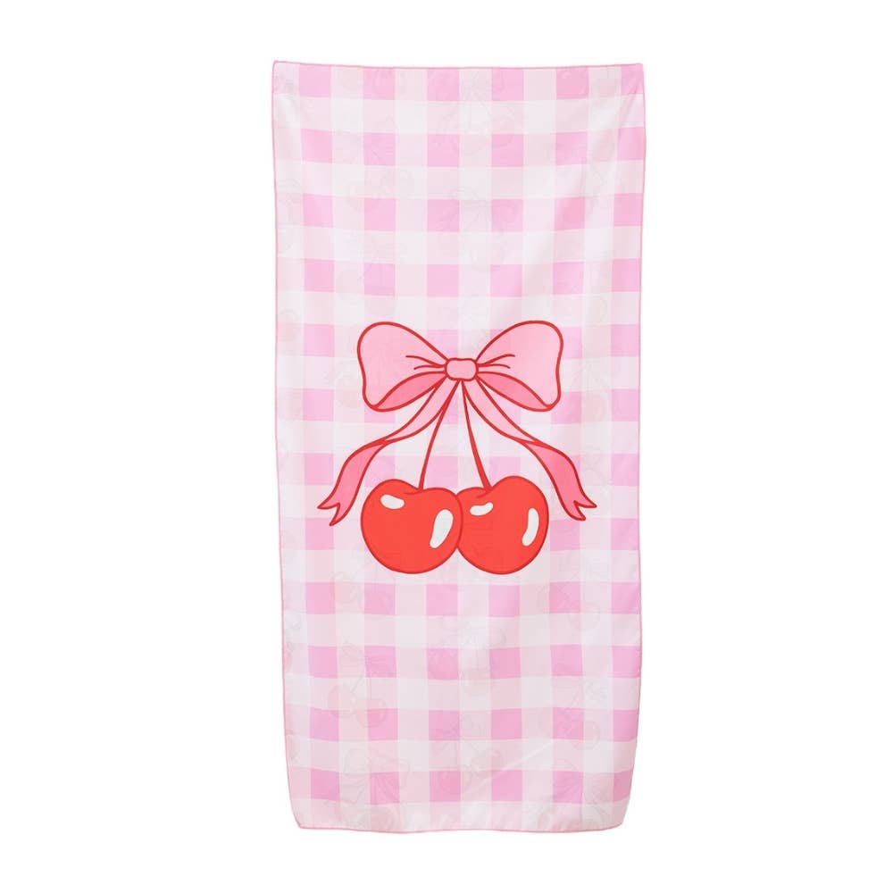 Cherry and Bow Reversible Quick Dry Towel: Light Pink