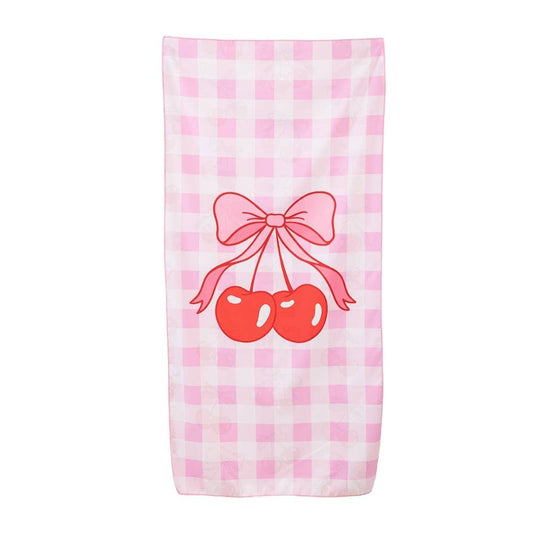 Cherry and Bow Reversible Quick Dry Towel: Light Pink