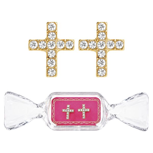 Candy Dish Earrings Rhinestone Cross- Hot Pink