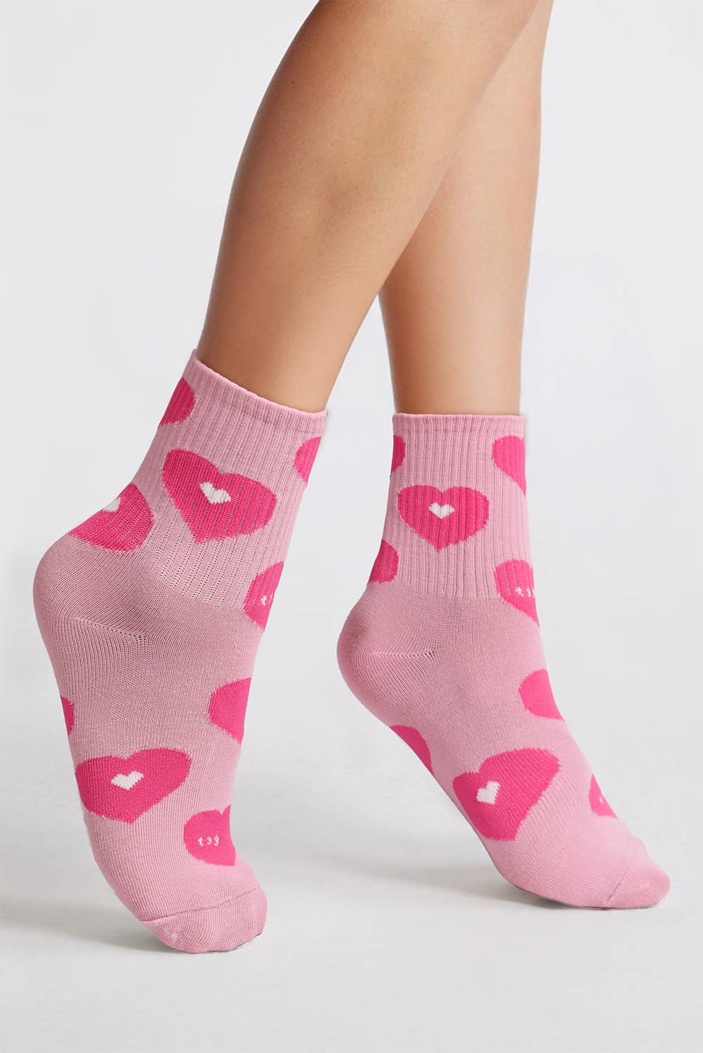 Heart Print Valentine Vibe Ribbed Trim Soft Crew Socks
