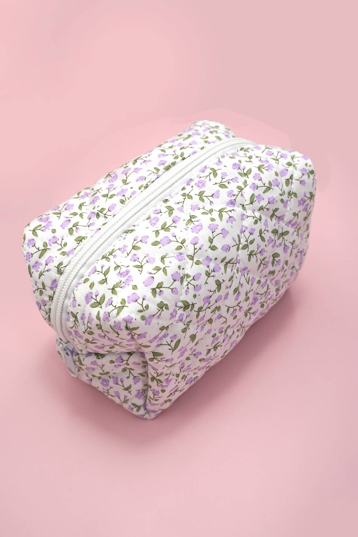 DITSY QUILTED COTTON FLORAL COSMETIC POUCH BAG |LAVENDER