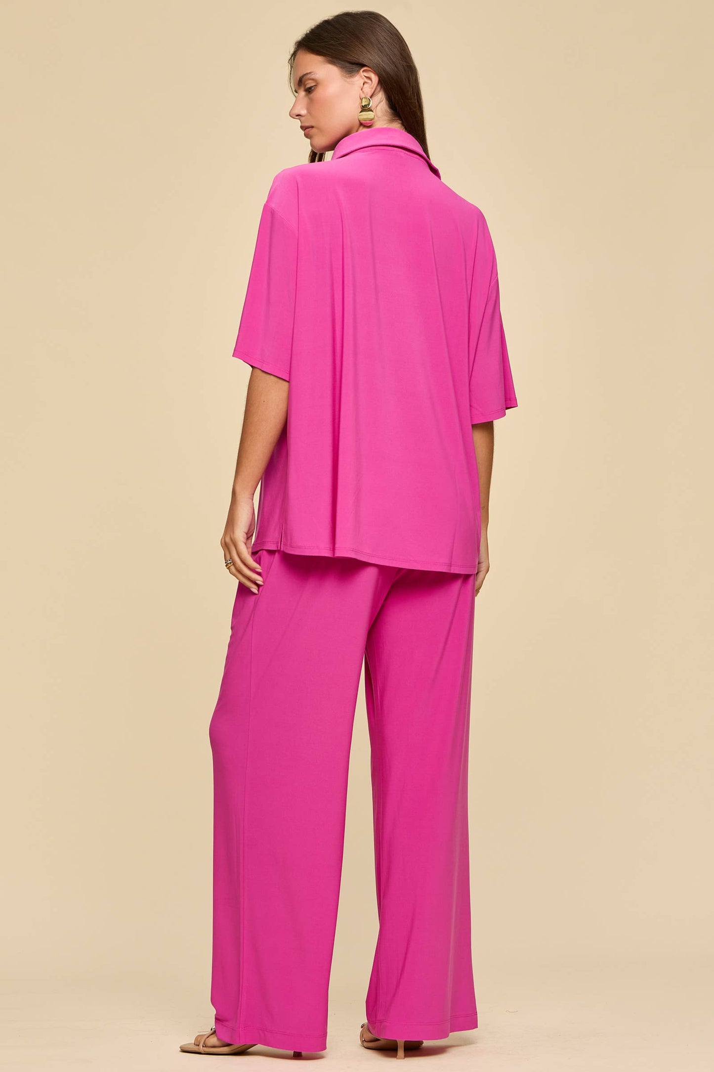 2-Piece Blouse + Relaxed Pants Resort Wear Set: RUNWAY PINK