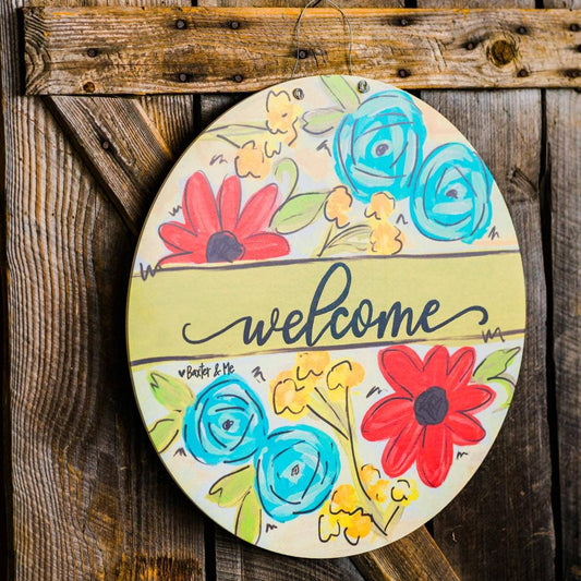 Welcome Green Stripe Door Hanger