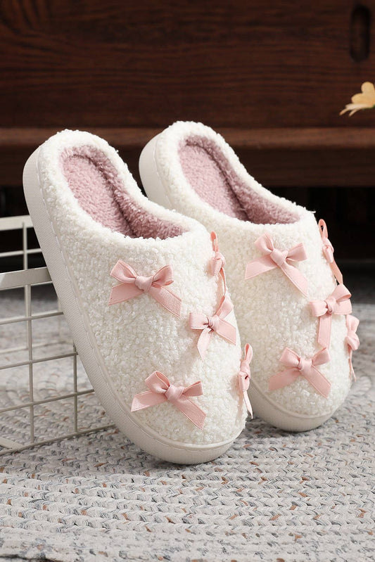 Bow Knot Trim Plush Slippers |  US8 (CN39)