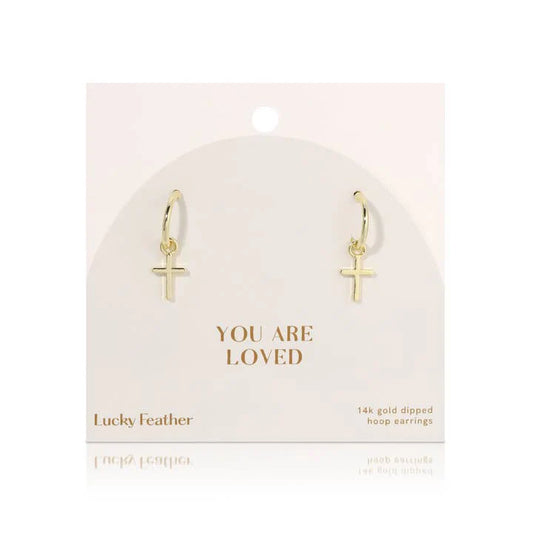 You Are Loved Hoop Cross Earrings