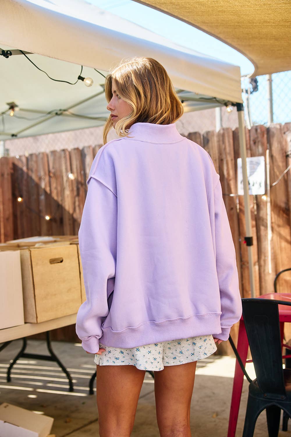 'JESUS' Embroidered Mockneck Sweatshirt LAVENDER