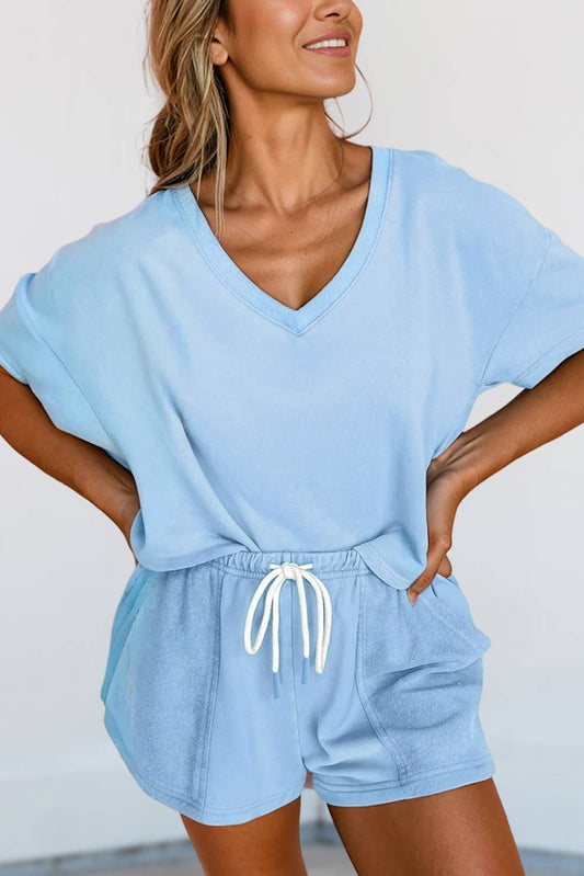 Comfy Drop Shoulder Tee & Drawstring Shorts Set | S-XL